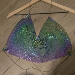Shimmering Multicolor Sequin Halter Top